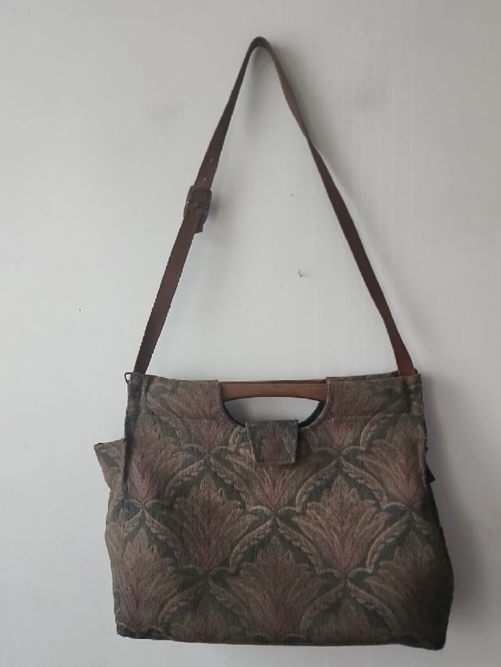 Tapestry Pattern Messenger Bag with Green Interior - Picture 6 of 15